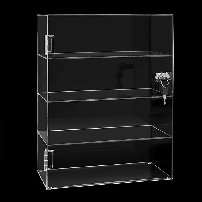 Clear Acrylic Display Case, 4 Layer Transparent Countertop Showcase for Mini Pop Figures, Display Showcase with Lock, Acrylic Display Box Display Cabinet for Toy Collectibles Stone Rock