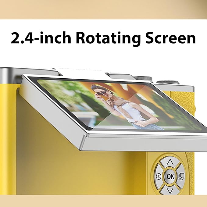 Denash Foldable Screen Kids and Beginners Camera,4K Digital Camera for Photography,48MP Digital Foldable Support 16X Zoom with Flip Scree (Yellow)