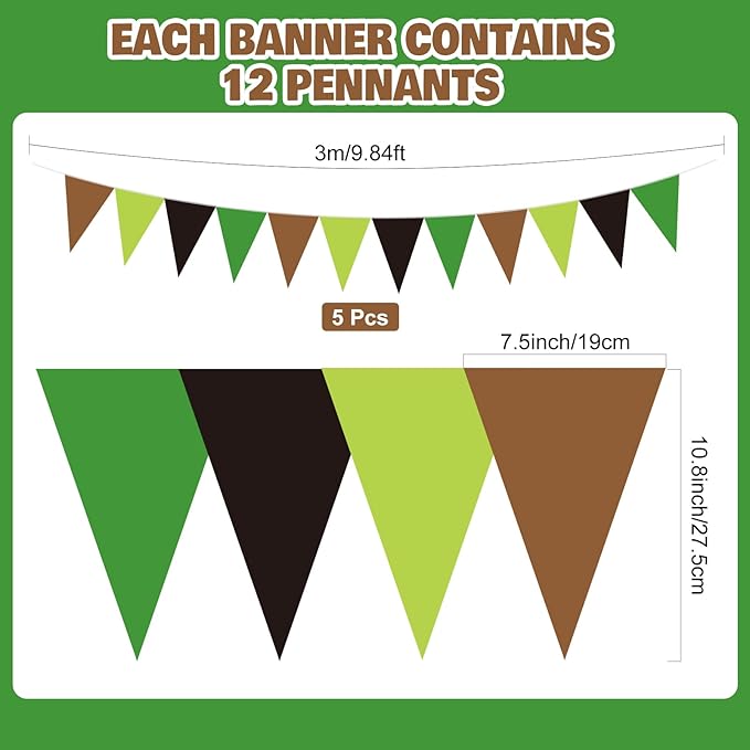 Tiamon 5 Pcs Pixel Theme Birthday Party Decorations Gamer Themed Banner Green Brown Pennant Bunting Printed Triangle Flag for Gamer Birthday Pixel Cartoon Baby Shower Party Decor