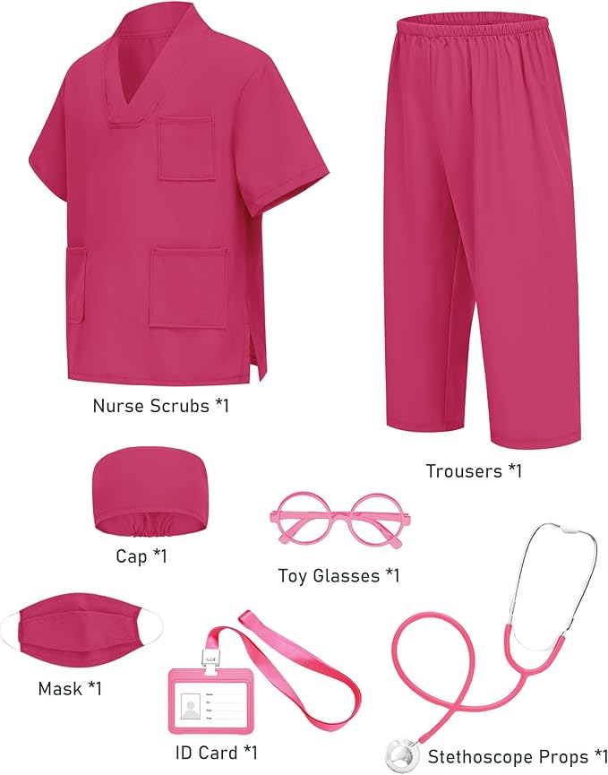 ICECUTE Doctor Costume for Kids Scrubs with Accessories,7Pcs Toddler Halloween Costume for Boy Girls,3-11 Years