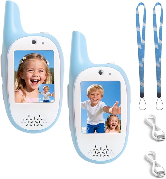 Walkie Talkies for Kids, 2 Pack 720P Video Walkie Talkies for Kids Rechargeable Long Range Video Walkie Talkies, Toys Gifts for Family, Camping, Hiking for Boys Girls Ages 3-12 (Blue+Blue)