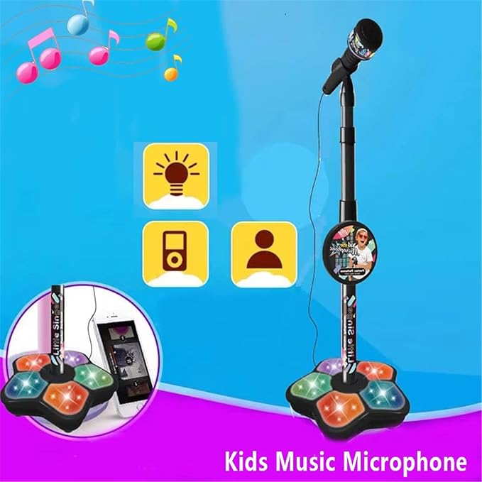 Toy Microphone with Stand, Colorful Adjustable Singing Machine, Connectable Portable Karaoke, Role Play & Educational Music Fun