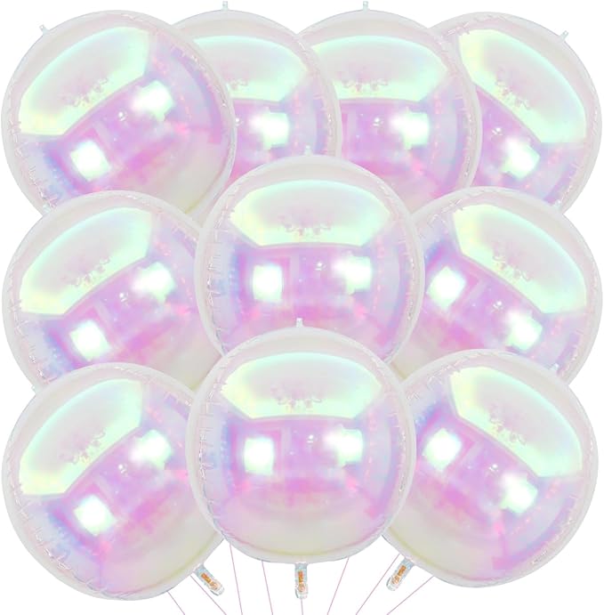 KALOR 10 Pcs 22 Inch Iridescent Mylar Balloons, Large 4D Giant Round Foil Balloon Big Mirror Metallic Balloons for Birthday Party Baby Shower Gender Reveal Supplies