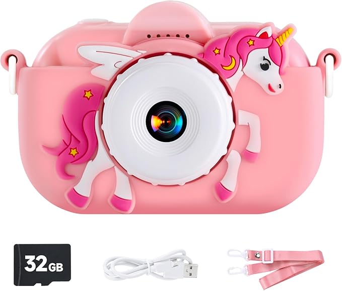 Kids Camera Digital Camera for Age 3-8, 1080P Toddler Camera for Kid with 32GB SD Card, Toddler Girls Toys Age 6-9, Christmas Birthday Gifts for Children, Coral Pink
