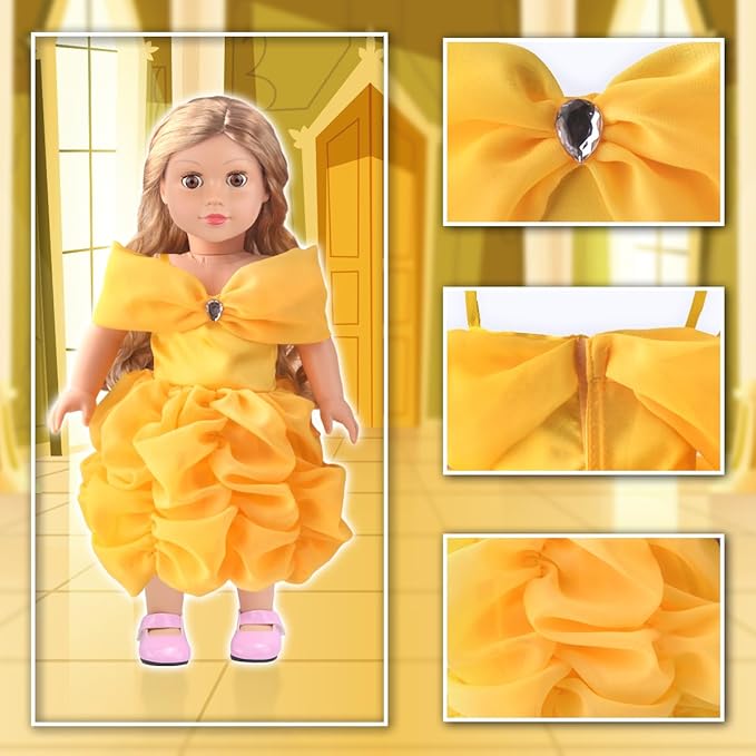 6 Sets Princess Dresses for 18 Inch Dolls, 18 Inch Doll Clothes Accessories Elegant Ball Gown Outfits with 1 Crow & 1 Bow Hairband | Fits Most 18” Fashion Dolls