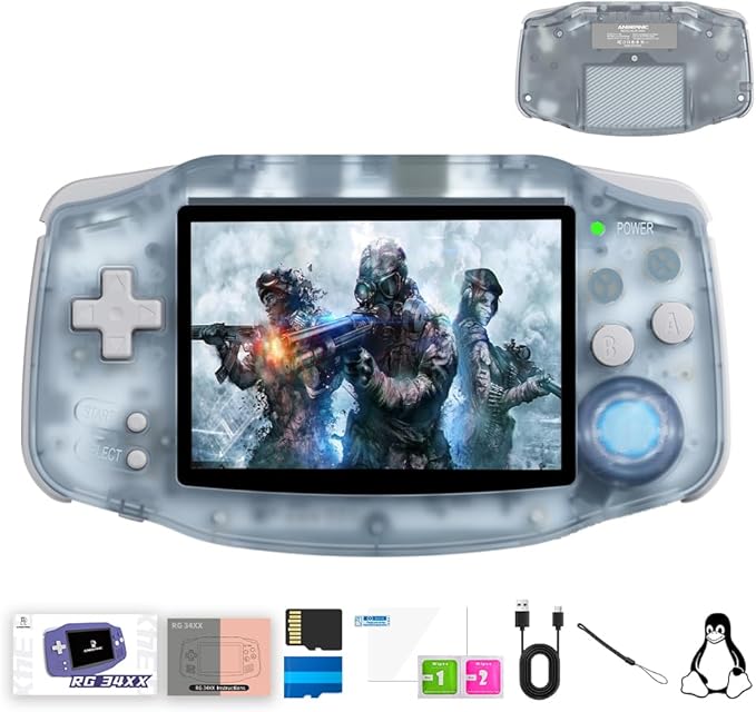 RG 34XX Retro Handheld Game Console Linux 64-bit 3.4 inch IPS Screen 32+64G Card RG34XX Portable Gaming Console 5000+ Preloaded Games 3500mAh Battery Compatible with WiFi HDMI Bluetooth Glacier Blue
