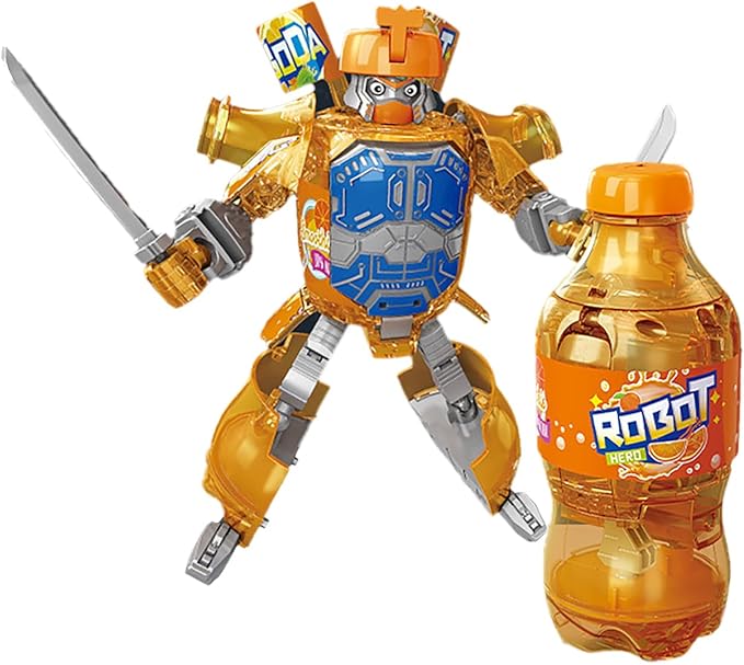 Atlodas Beverage Bottles Deformation Robot Toys, Soda Can Transforming Robot Toys for Kids Gift, Creative Soda Deformation Figures for Boys, Birthday Christmas Choice for Boyfriend (Orange)