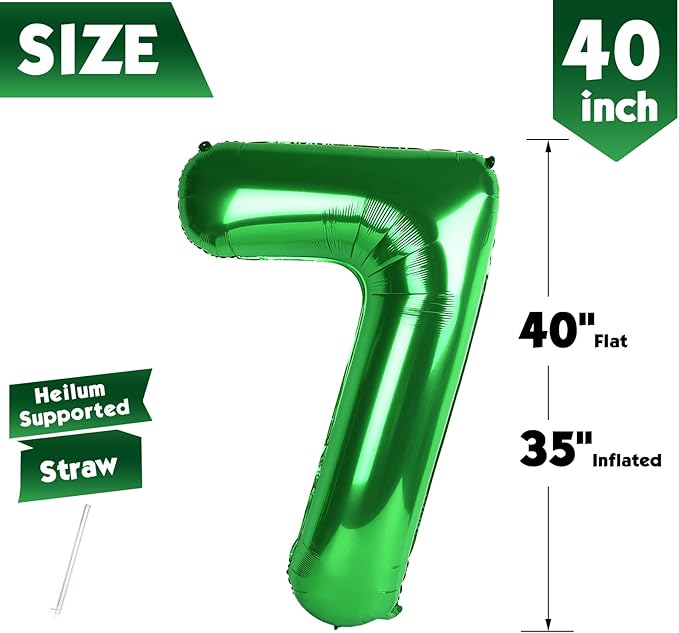 40 Inch Dark Green Number 7 Balloon, Giant 7 Number Balloons for 7th Birthday Decorations, Party Supplies for Baby Boy Girl, Dark Green Party Decor