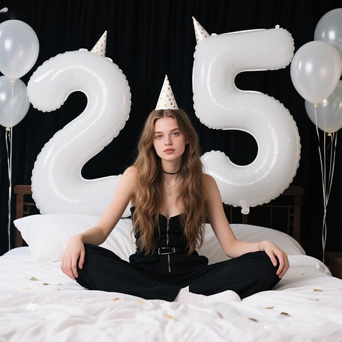 40 Inch Giant Mylar Number 5 White Helium Balloon - Birthday Gift for 5 Year Old Girl Boy, 5 15 25 35 45 50th 55 Anniversary Party Decorations 2025