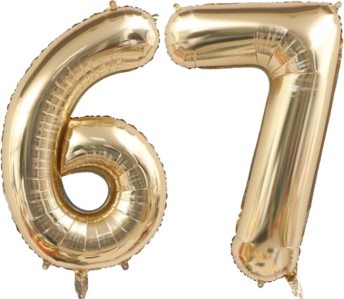 40 Inch Light Gold 67 Number Balloons White Gold Giant 76 Foil Mylar Helium Large Digital Champagne Gold Birthday Numbers Jumbo Balloons 67th or 76th Anniversary Party Decorations Supplies