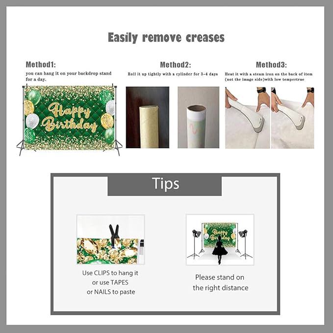 Green Gold Birthday Banner Backdrop Gold and Green Glitter Happy Birthday Photography Background Men Women Kids Party Decoration Photo Supplies (Green, 82x59inch (7x5FT))
