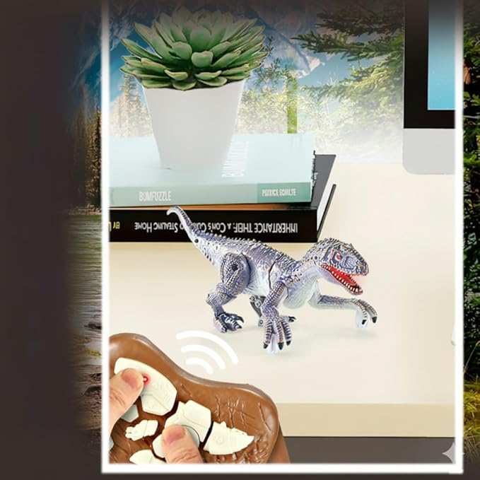Remote Control Dinosaur for Kids, LED Walking Electric RC Toy, 2.4GHz, Multi-Color, ABS Plastic, Rechargeable (Blue)