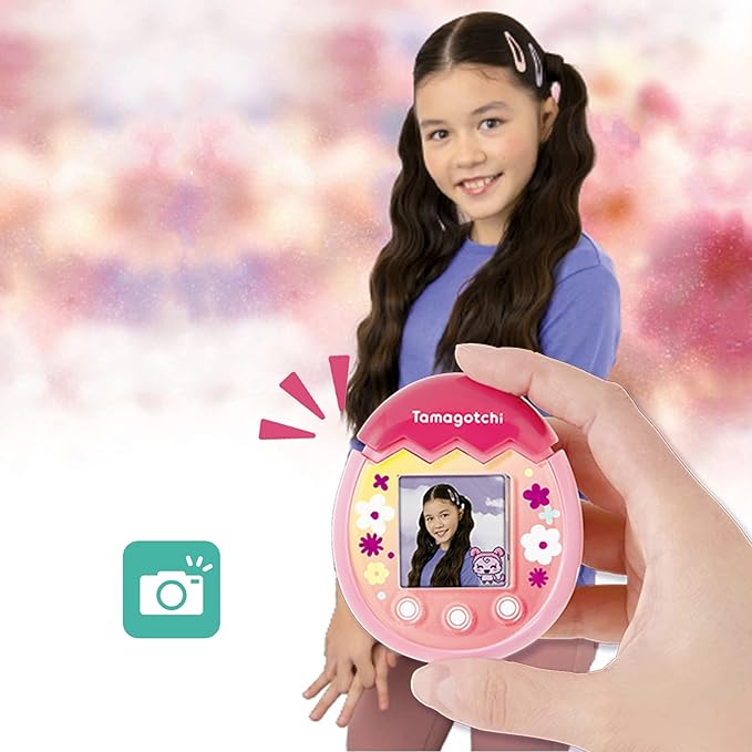Tamagotchi 42901 Bandai Pix The Next Generation of Virtual Reality Pet with Camera, Games and Collectable Characters-Floral, Pink