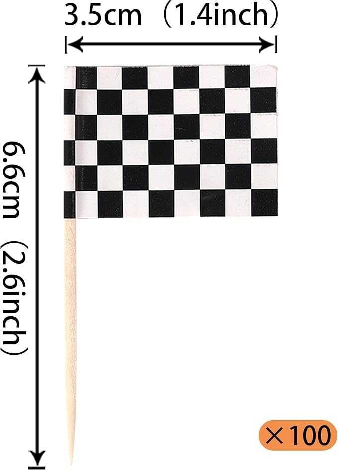 100 Pack Checkered Racing Flag Cupcake Toppers Flag Finish Line Cupcake Picks Flag Race Car Small Mini Cake Decorations Party Supplies Black and White