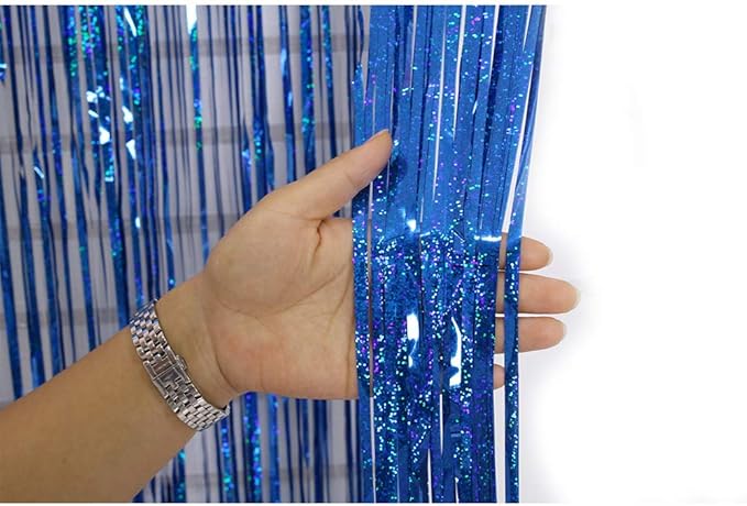 Blue Iridescent Party Decorations Supplies Favors,Iridescent Party Supplies,Tinsel Foil Fringe Curtains Fun Photo Booth Props,Birthday Wedding Party Window Door Decorations( (W)3.2*(H)6.5 Ft, 2 PACKS)