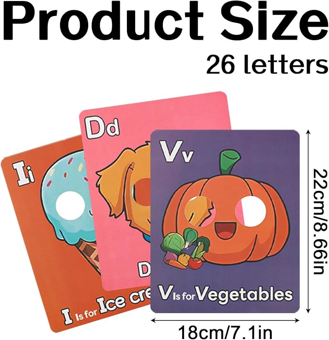 26pcs Alphabet Flash Cards, Giant ABC Mask Cards for Toddlers 1-3 with Animal Faces Uppercase & Lowercase Letter Flashcard Interactive Education Learning Games for Kids Preschool Kindergarten Baby