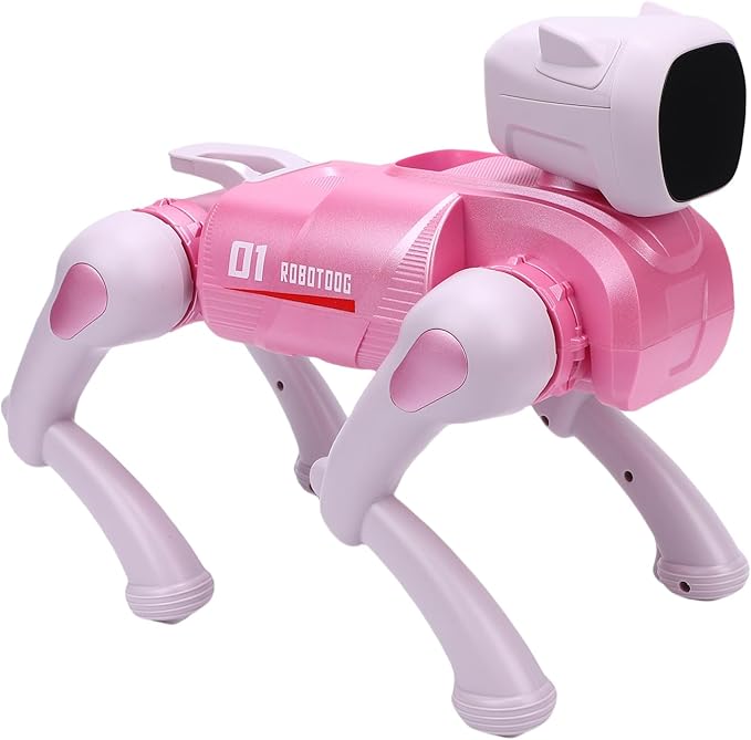 Drfeify AI Robot Dog, Programmable Interactive Robotic Pet with Voice Control, 2.4G Remote, App Control, Multiple Actions, for Kids Adults Coding Entertainment (Pink)