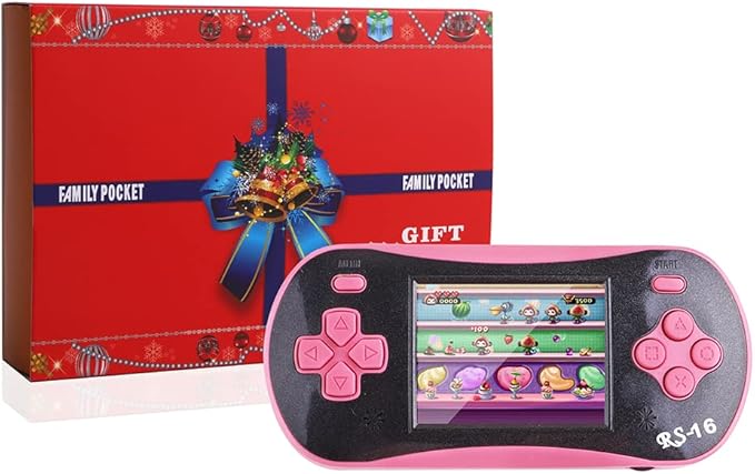 Handheld Game for Kids - FAMILY POCKET RS16 Portable Classic Controller 260 Game 2.5 inch LCD Retro Arcade Video Game System Children's Birthday Gift (Pink)