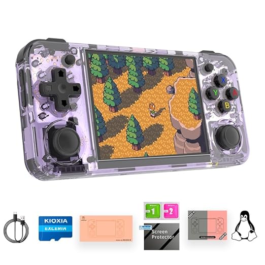 RG35XX H Retro Handheld Game Console Linux System 3.5''IPS Screen Built-in 64G TF Card with 3545+ Preinstalled Games RG 35XXH Portable Gaming Console RG35XXH Support 5G WiFi Bluetooth HDMI Purple