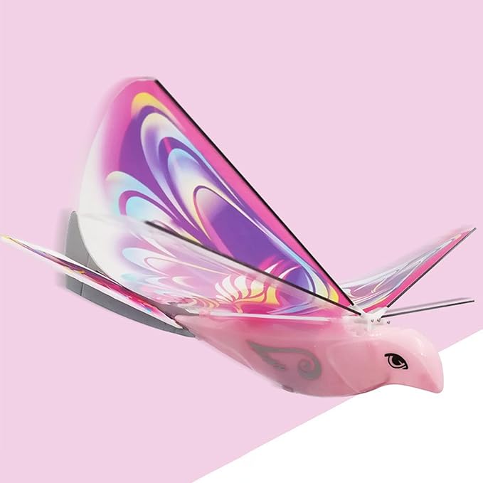 Flying RC Bird Toy 2.4GHz USB Charging LED Flapping Bird for Indoor Outdoor (Pink)