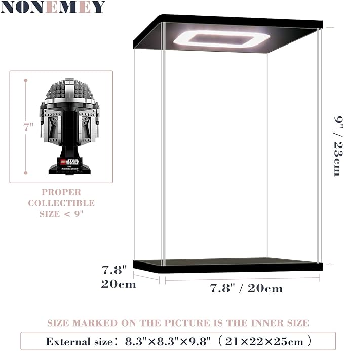 NONEMEY Acrylic Display Case for Lego 75328，Assemble Clear Acrylic Display Case Stand Dustproof Protection Showcase Organizer Box for Action Figures (7.8x7.8x9inch, 20x20x23cm)