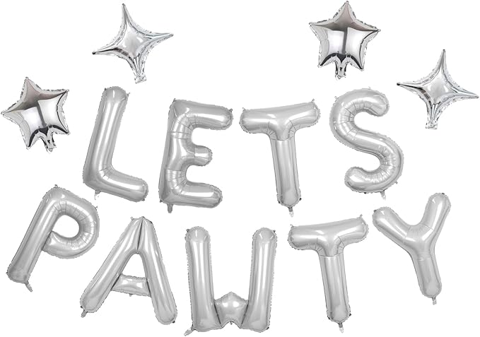 Lets Pawty Balloons Banner 16 Inch,Silver Dog Birthday Decorations with 4pcs 10 Inch Star Balloons,Paw Foil Letter Balloon for Dogs Paw Pet Puppy Theme Party Supplies