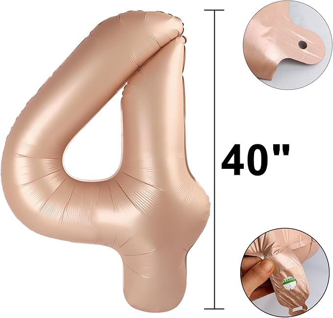 40 Inch Large Caramel 4 Balloon Numbers Big Foil Number Balloons Giant Helium Happy 14th 24th Birthday Party Decorations for Man and Women, Huge Mylar Anniversary Party Supplies