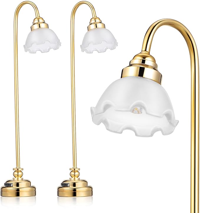 TOYANDONA 2pcs Miniature Dollhouse Lamp, 1/12 Scale Dollhouse Floor Lamp LED Miniature Lights Battery Operated for Doll House Decoration Accessories