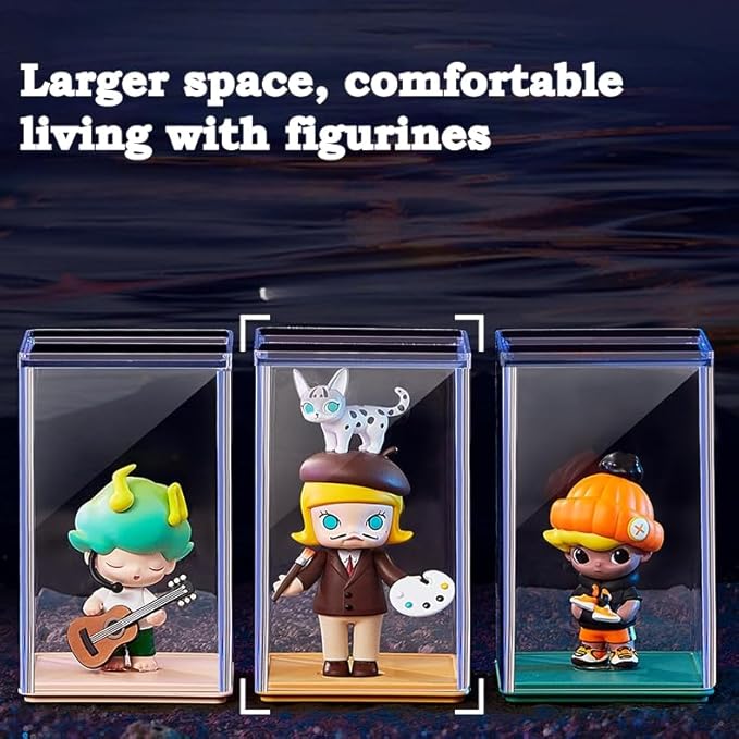 4 Pack Mini Figure Display Case 3x3x4.5 inch Clear Acrylic Stackable Figurine Storage Cabinet for Blind Box Minifigure Collectibles Dolls