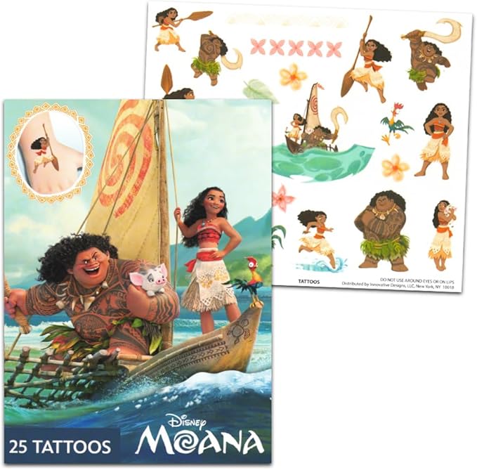 Disney Moana Tattoo Set - 50 Assorted Temporary Tattoos Bundle | Disney Party Supplies for Kids