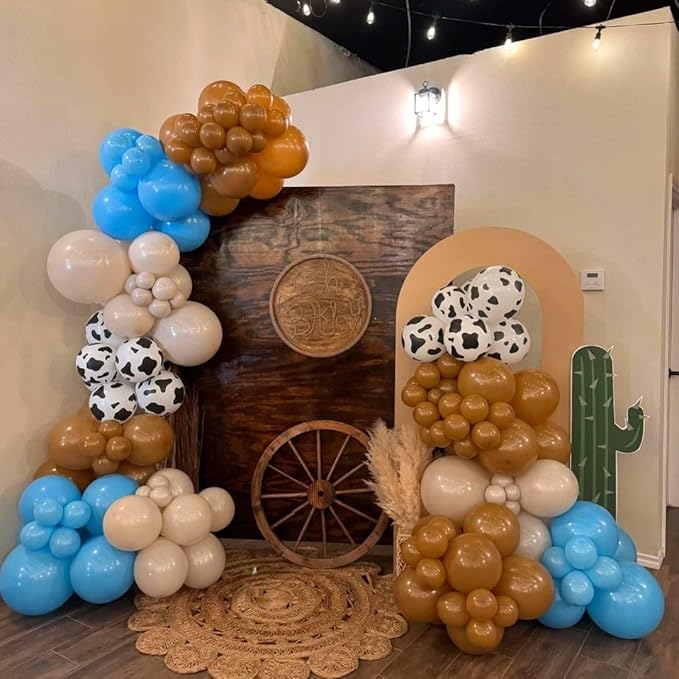 Cow Print Balloons, 12Inch Light Blue Brown and Cow Sand Balloons for Boys First Rodeo Birthday Cowboy Baby Shower Farm Western Country Party Decorations