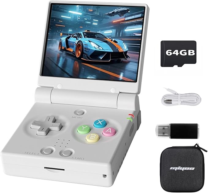 Miyoo Mini Flip Portable Handheld Game Console Portable 2.8-inch 750*560 IPS Screen 2500mAh Miyoo-mini Flip Retro Handheld Clamshell Retro Games Consoles White 64GB
