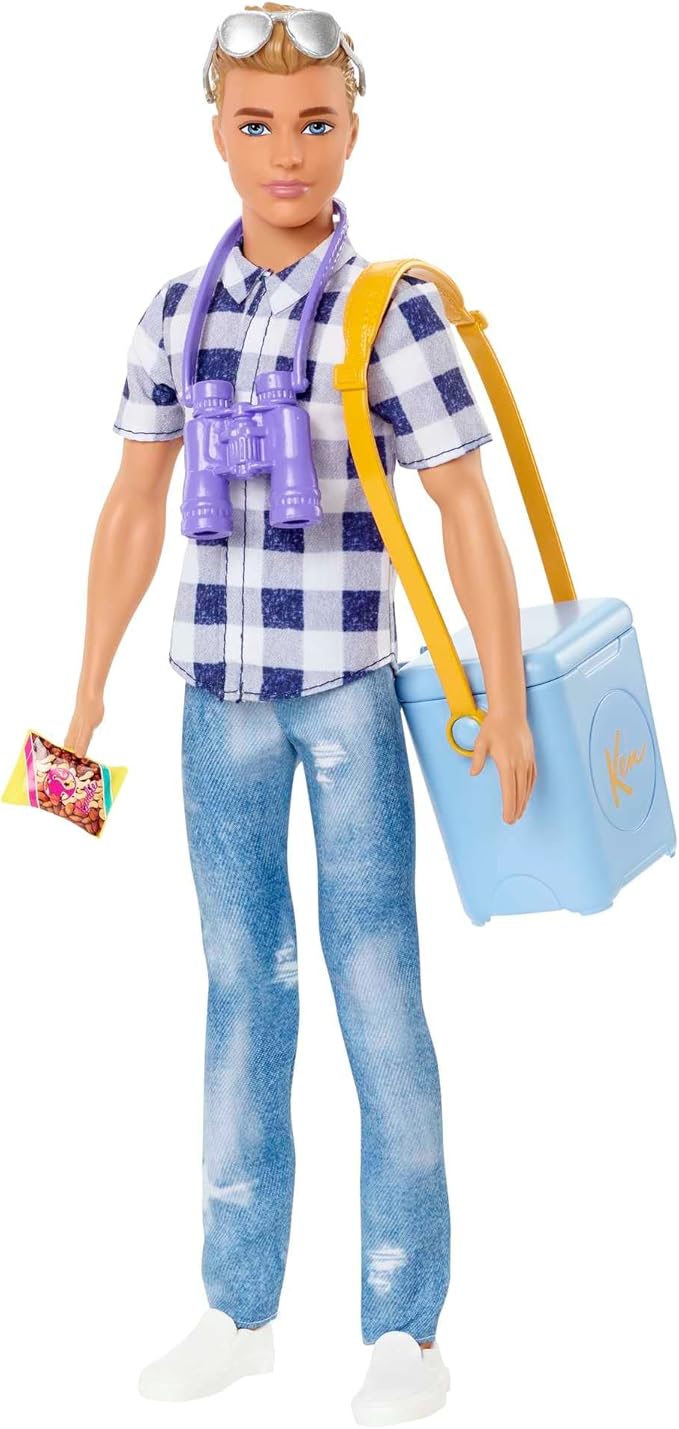 Barbie It Takes Two Camping Set with Blonde Ken Doll in Plaid Shirt & Accessories Including Cooler, Map & More