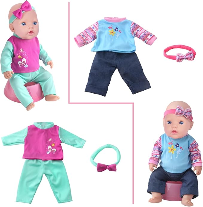 UNICORN ELEMENT 10 Sets Baby Doll Clothes for 14-18 Inch Dolls, 17 Inch Baby Doll Clothes and Headbands Outfits Pjs Accessories for 43cm New Born Dolls