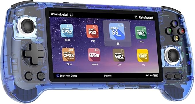 RG556 Retro Handheld Game Console , Android 13 System Unisoc T820 Processor 5.48 Touch Inch AMOLED Screen 5500mAh Battery Support WiFi Online DP Output (Transparent Blue)