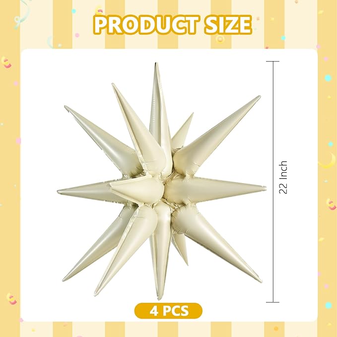 TONIFUL 4 Pcs 22inch 4D Cream White Explosion Star Mylar Balloons 14Point Star Balloons for Party Backdrop Christmas,New Year Birthday, Wedding Baby Shower Anniversary Photo Booth Supplies