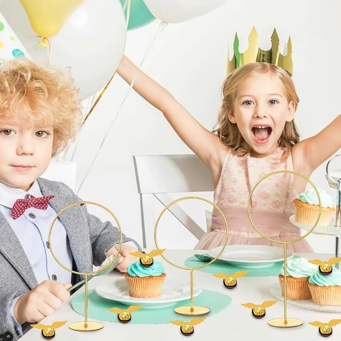 3 Pieces Gold Metal Round Hoop Magical Wizard Party Hoop with Stand Gold Ring Centerpieces Large Goal Posts