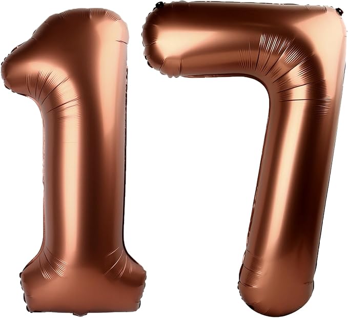 40 Inch Dark Brown Balloon Number 17,Chocolate Jumbo Mylar Foil Helium Balloon for 17th Digital Balloons for Birthday Party,Wedding Anniversary Party Decorations
