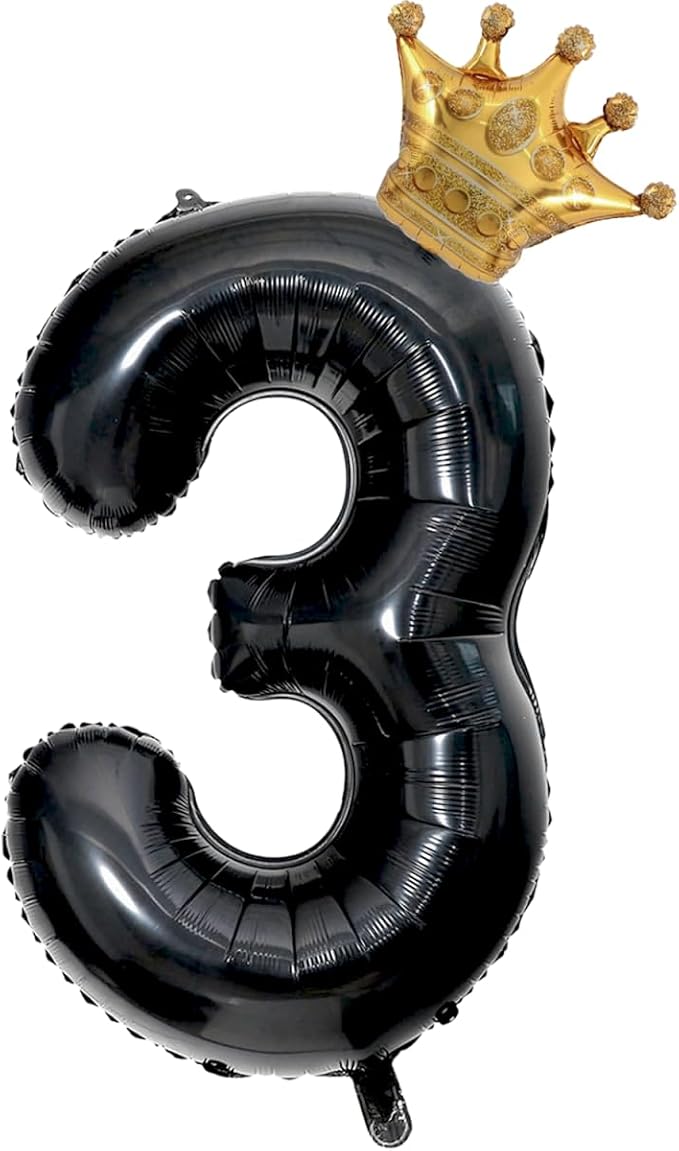 Black 3 Balloon Number, 40 inch Big 3th Birthday Balloon for Black Theme Birthday Party Supplies Anniversary, Wrestling Birthday Party Decorationsfor Boys Girls Birthday King