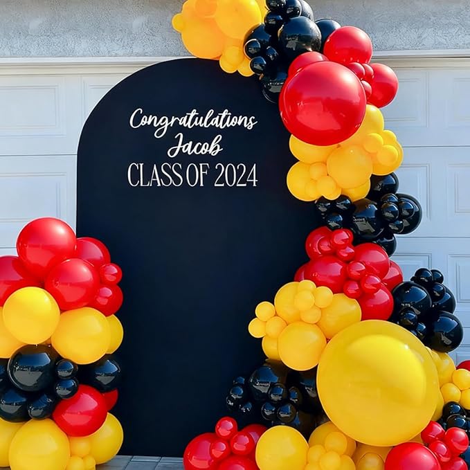 Red Black Yellow Balloon Garland Arch Kit, 155Pcs Latex Balloons Different Size 18 12 10 5 inch for Cartoon Game Baby Shower Birthday Party Supplies