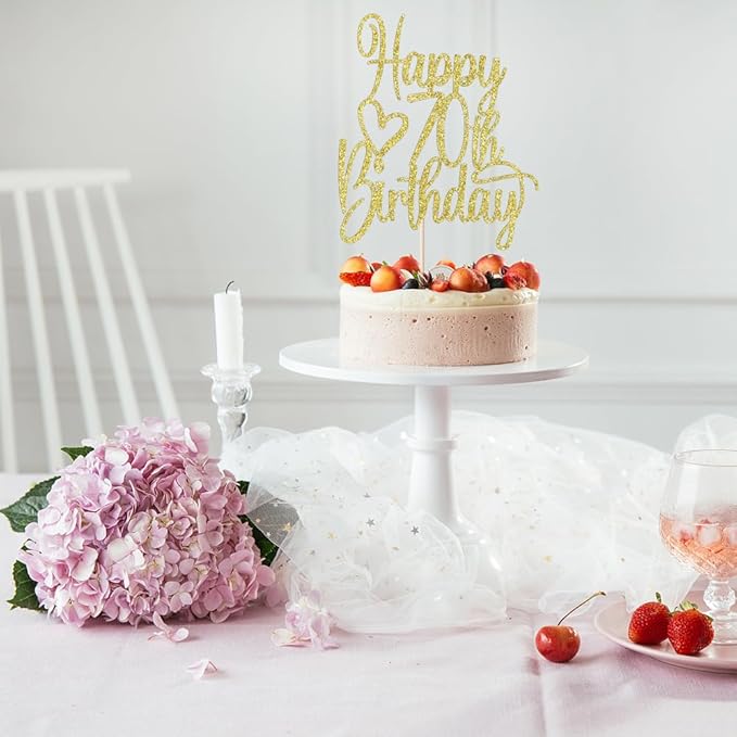 Gold Glitter Happy 70th Birthday Cake Topper - Cheers to 70 Years Cake Topper, 70 & Fabulous Cake Decoration for Hello 70th Birthday Anniversary Party Cake Decorations Supplies