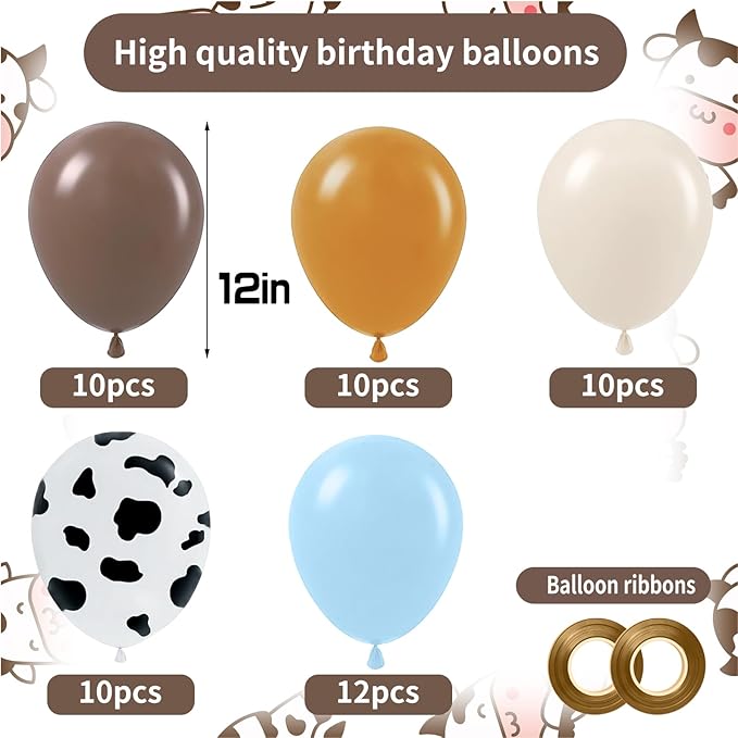 Blue Western Cowboy Balloons,60pcs 12inches Blue White Cow Print Nude Blush Balloons, Party Balloons for Boys Girls Cowboy Birthday Baby Shower Farm Western Cowboy Cow Theme Party Decorations