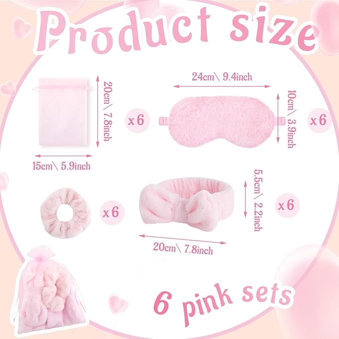 36 Pcs Sleepover Party Supplies for Girl Spa Slumber Birthday Favors Throw Blanket Pillow Eye Mask Headband Scrunchies (Solid Color,Pink)