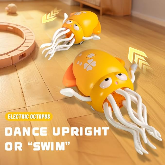 Interactive Dancing Octopus Robot Toy, LED Light Show with Music, USB Rechargeable, Crawling Squid for Kids 3+ (Pink)
