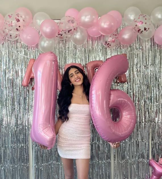 40 Inch Pearlescent Pink Mylar Foil Number 6 Birthday Balloon, Digital Balloons for 6 16 Boy Girl Party Decorations Supplies, Big Helium Balloon Numbers for 26 36 46 60 Men Women Anniversary