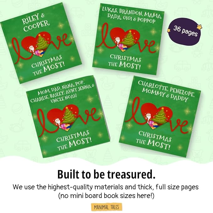Personalized Christmas Book for the Entire Family – We Love Christmas the Most! – Custom Family Name Holiday Story for Kids, Parents & Grandparents to Read Together - Manimal Tales (8.5" x 8.5")