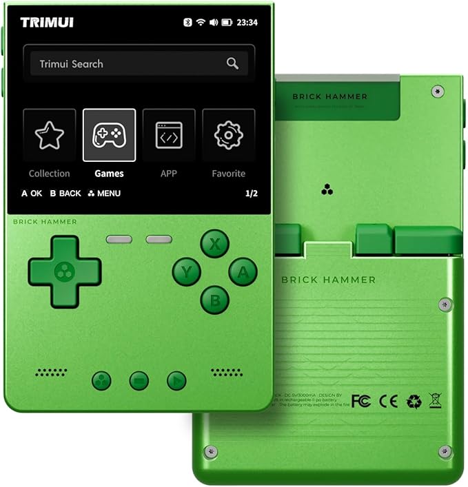 TRIMUI Brick Hammer Retro Handheld Game Console – Metal CNC Aluminum Alloy Body, 3.2" IPS Screen, 8GB Storage, Expandable to 1TB, Built-in 3000mAh Battery (Green-No Card)