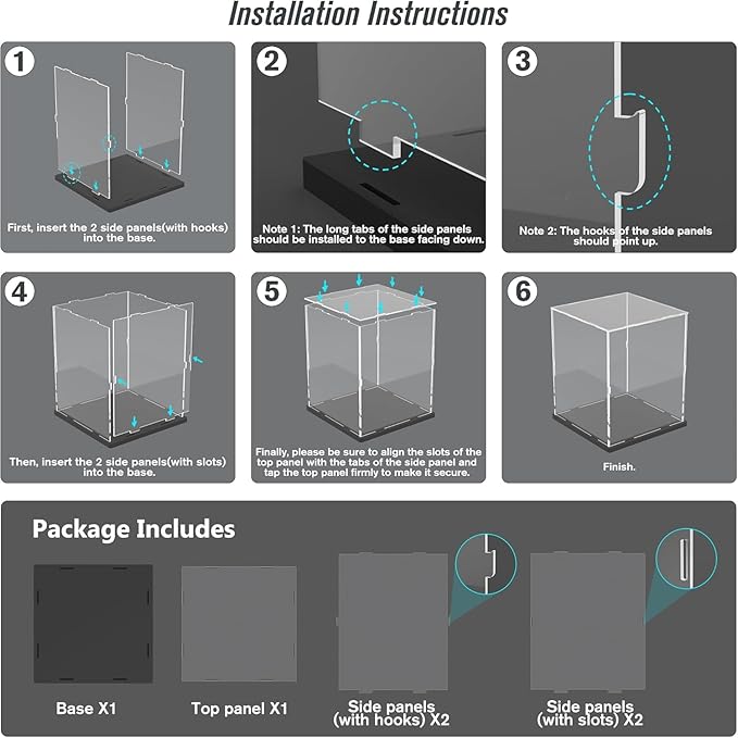 Nynelly Clear Acrylic Display Case for Collectibles, Acrylic Display Box with Base, Assemble Dustproof Protection Organizer Showcase, 9.8x9.8x13.8 inches