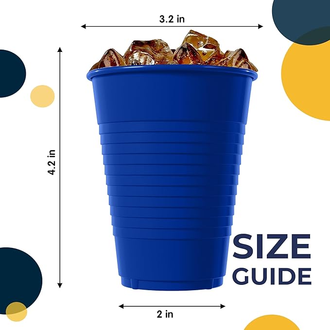 Party Solids 12 Oz Blue Plastic Cups For Party Supplies 50 Pack | Blue Disposable Cups Plastic | Disposable Drinkware For Parties, Events & Everyday