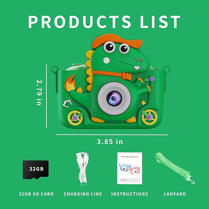 Kids Camera,with 2.0 Inch LCD Screen,32GB Memory Card,Dinosaur Toy Camera for Boys and Girls
